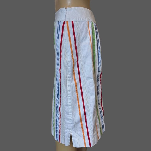 Liz Claiborne Straight Skirt Size 10 White Color Stripes Mid Rise 100% Cotton - Picture 3 of 13